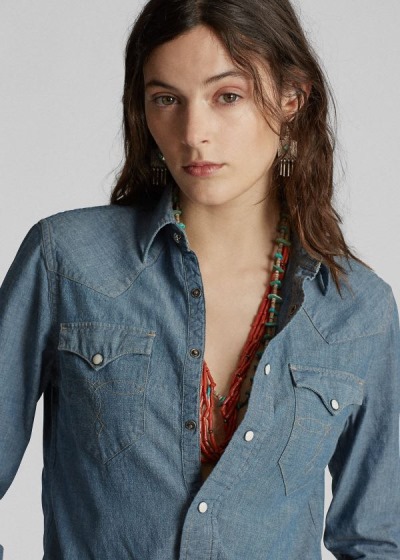 Ralph Lauren Chambray Western Skjorter Dame Danmark (KGEJQ5971)